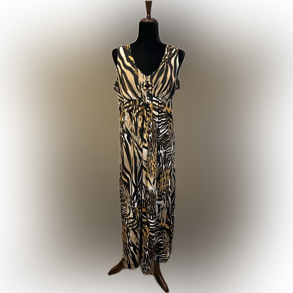 Ruby Rd. Animal Print Ruched Maxi Sundress size M